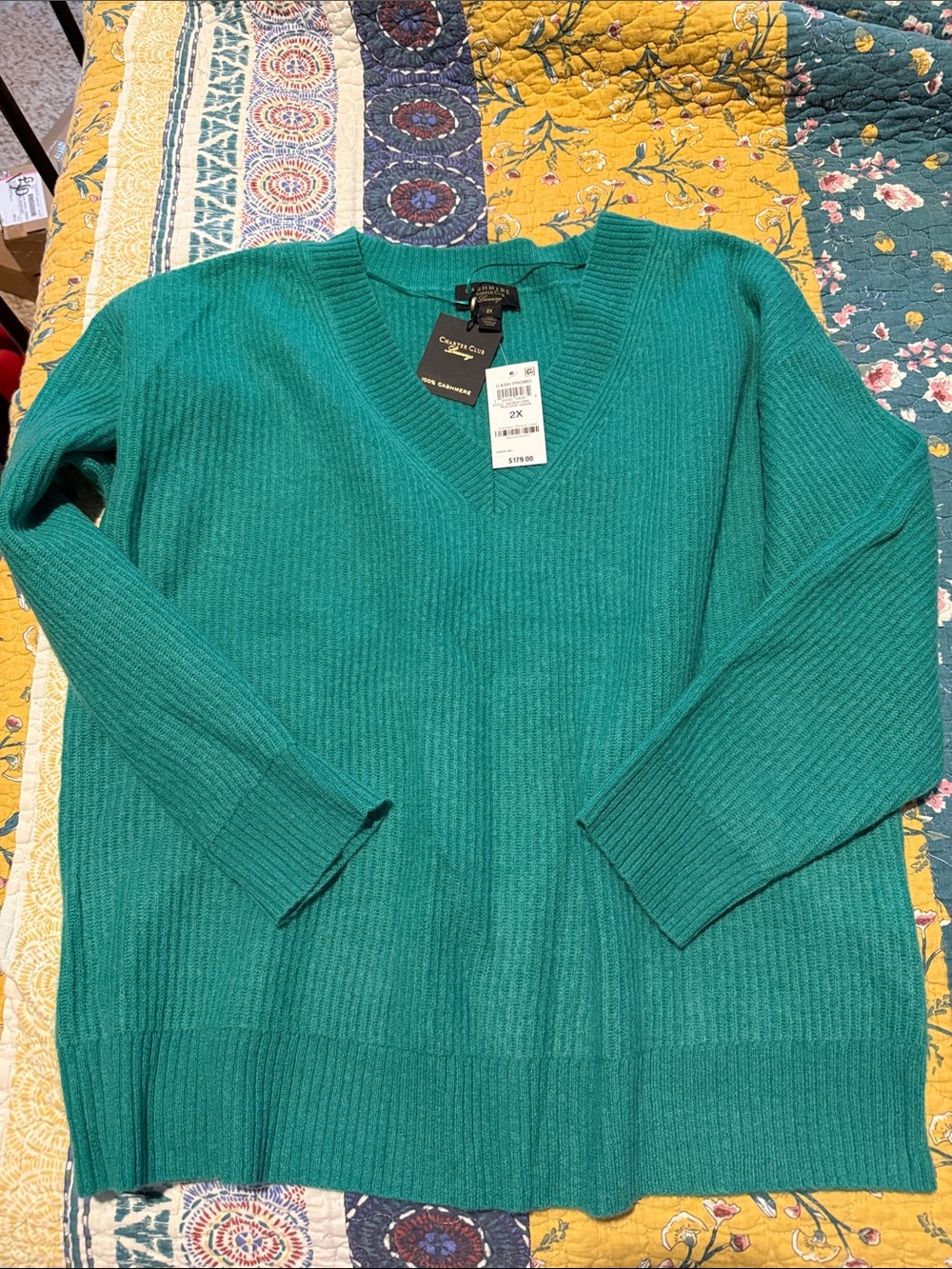 Charter Club Women’s V-Neck Ribbed cashmere Sweater - bright Green